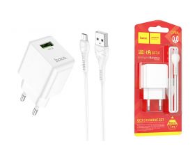 Сетевое зарядное устройство USB + кабель MicroUSB HOCO C98A Proton QC3.0 3000mAh (белый)