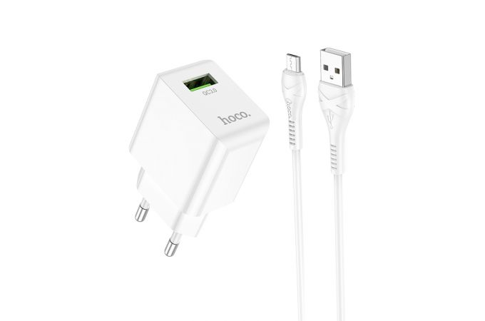 Сетевое зарядное устройство USB + кабель MicroUSB HOCO C98A Proton QC3.0 3000mAh (белый)