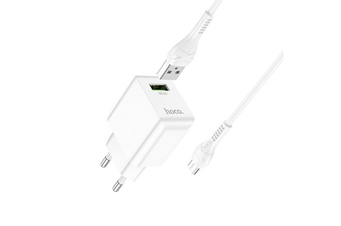 Сетевое зарядное устройство USB + кабель MicroUSB HOCO C98A Proton QC3.0 3000mAh (белый)