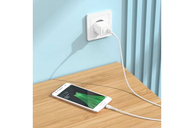 Сетевое зарядное устройство USB + кабель MicroUSB HOCO C98A Proton QC3.0 3000mAh (белый)