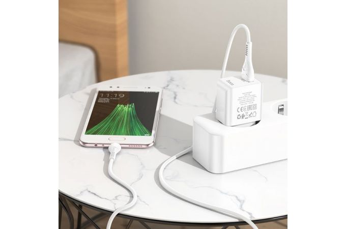 Сетевое зарядное устройство USB + кабель MicroUSB HOCO C98A Proton QC3.0 3000mAh (белый)