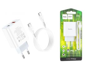 Сетевое зарядное устройство USB + USB-C + кабель Type-C HOCO C97A PD 20W+QC 3.0 (белый)