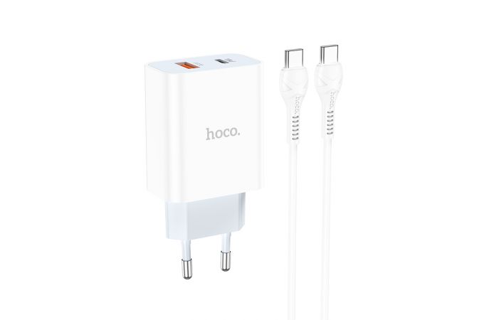 Сетевое зарядное устройство USB + USB-C + кабель Type-C HOCO C97A PD 20W+QC 3.0 (белый)