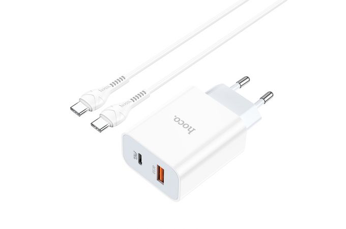 Сетевое зарядное устройство USB + USB-C + кабель Type-C HOCO C97A PD 20W+QC 3.0 (белый)