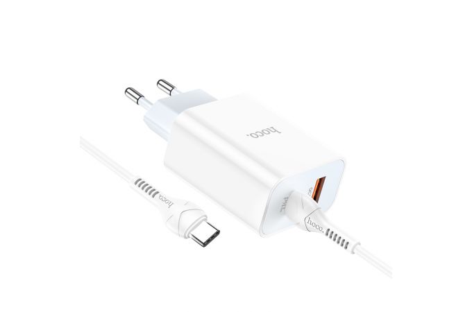 Сетевое зарядное устройство USB + USB-C + кабель Type-C HOCO C97A PD 20W+QC 3.0 (белый)