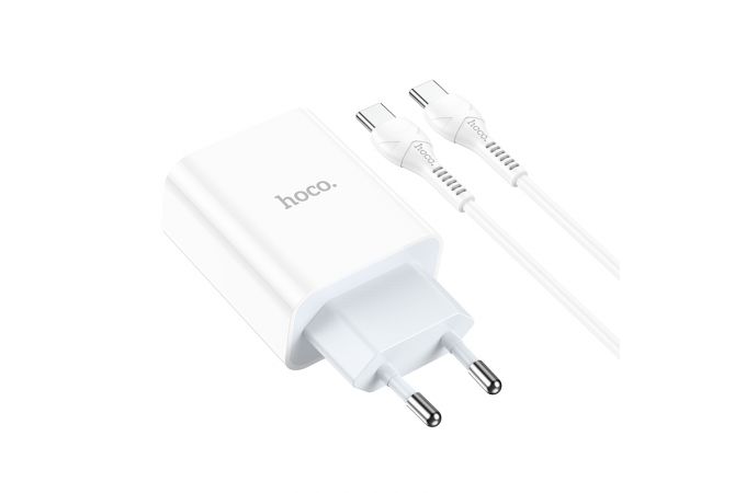 Сетевое зарядное устройство USB + USB-C + кабель Type-C HOCO C97A PD 20W+QC 3.0 (белый)