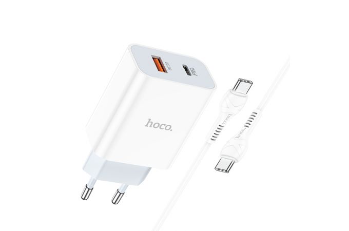 Сетевое зарядное устройство USB + USB-C + кабель Type-C HOCO C97A PD 20W+QC 3.0 (белый)