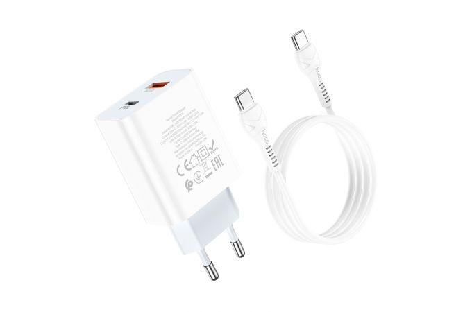 Сетевое зарядное устройство USB + USB-C + кабель Type-C HOCO C97A PD 20W+QC 3.0 (белый)