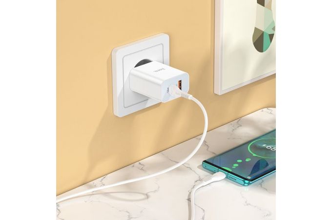 Сетевое зарядное устройство USB + USB-C + кабель Type-C HOCO C97A PD 20W+QC 3.0 (белый)