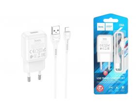 Сетевое зарядное устройство USB + кабель Lightning HOCO С96A 2400mAh (белый)