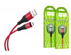 Кабель USB - MicroUSB HOCO X38 2,4A (красный) 1м (в оплетке)