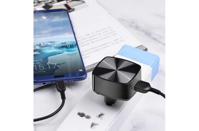 Сетевое зарядное устройство USB + кабель MicroUSB HOCO C70A Cutting-edge QC3.0 2400mAh (черный)