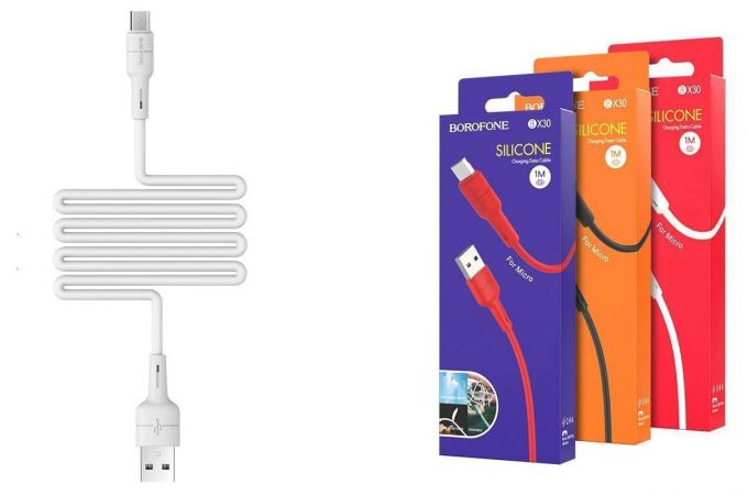 Кабель USB - MicroUSB BOROFONE BX30 2,4A (белый) 1м (силикон)