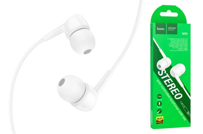 Наушники вакуумные проводные HOCO M99 Celestial universal earphones with microphone (белый)