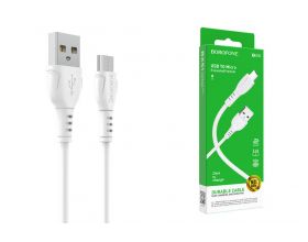 Кабель USB - MicroUSB BOROFONE BX51 2,4A (белый) 1м (распакованный комплект 50 штук упаковка отдельно)