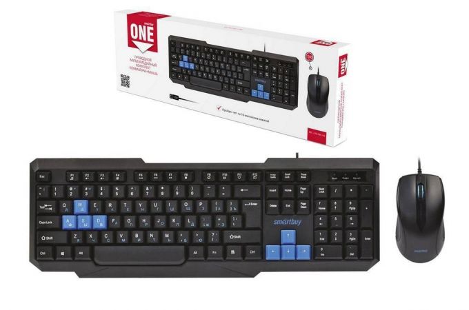 Комплект клавиатура+мышь проводной мультимедийный Smartbuy ONE (SBC-230346-KB) (черно-синий)