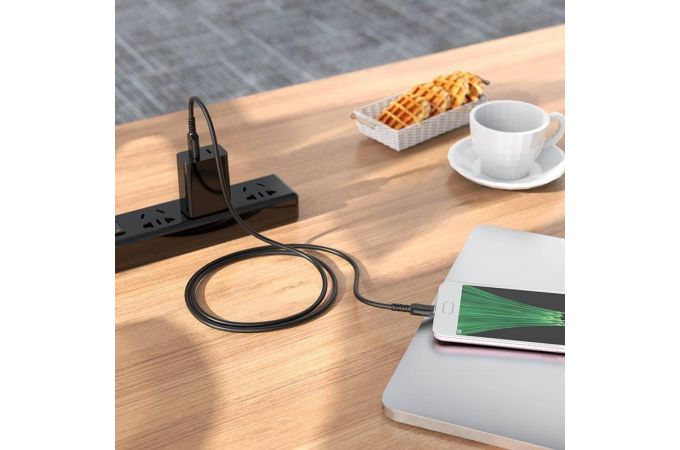 Кабель USB - MicroUSB HOCO X62 2,4A (черный) 1м (усиление угла)