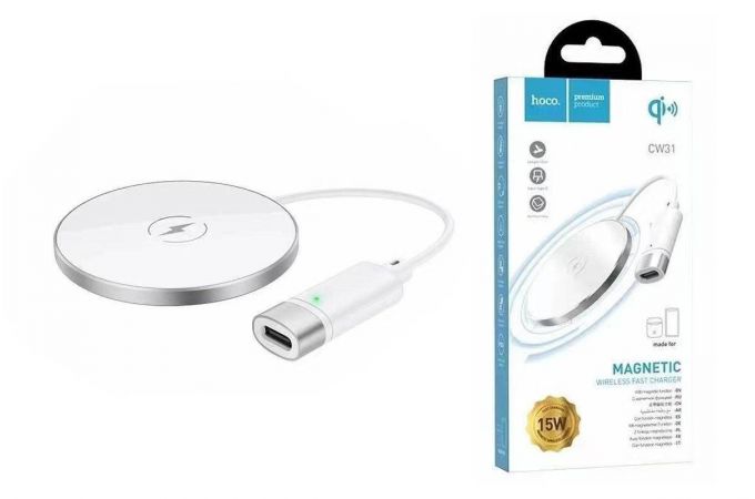 Беспроводное зарядное устройство HOCO CW31 (магнитное, Type-C, 15W) (серебристый)