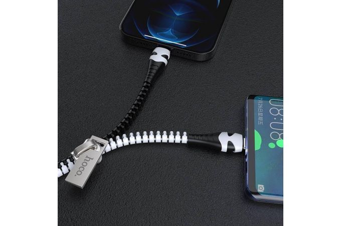 Кабель USB 2 в 1 HOCO U97 Zipper charging cable (Lightning+Type-C (черно-белый) 1м