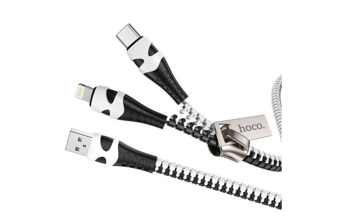 Кабель USB 2 в 1 HOCO U97 Zipper charging cable (Lightning+Type-C (черно-белый) 1м