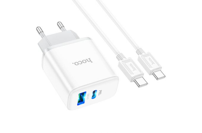 Сетевое зарядное устройство USB+USB-C + кабель Type-C-Type-C HOCO C105A Powerful PD20W + QC3.0 (белый)