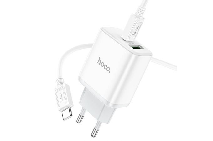 Сетевое зарядное устройство USB+USB-C + кабель Type-C-Type-C HOCO C105A Powerful PD20W + QC3.0 (белый)