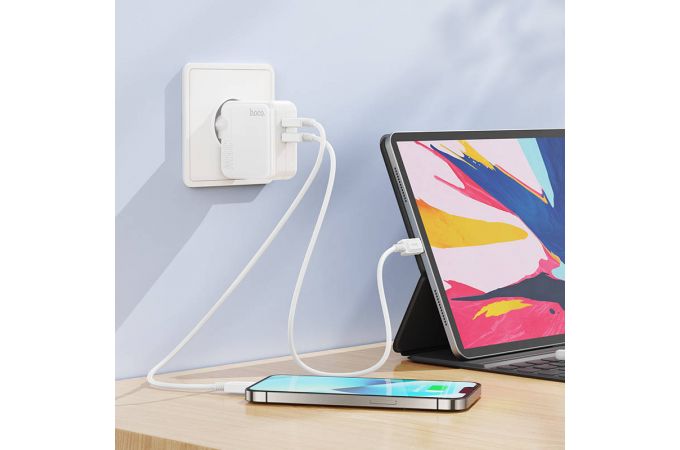 Сетевое зарядное устройство 2USB-С + кабель Lightning HOCO C110A Lucky PD35W (белый)