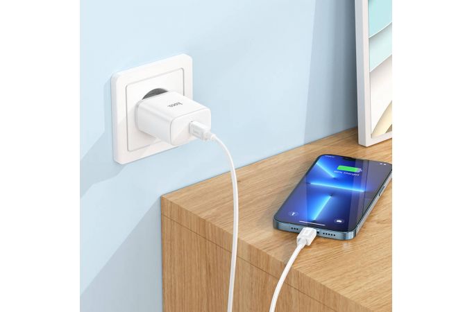 Сетевое зарядное устройство USB-C + кабель Lightning - Type-C HOCO C104A  charger PD20W  (белый)