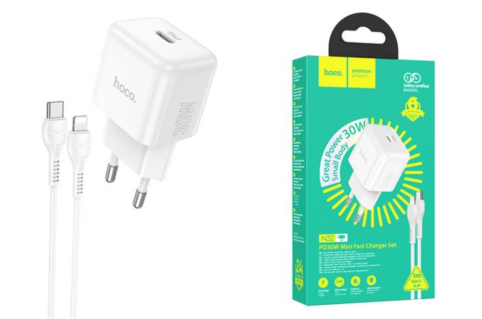 Сетевое зарядное устройство USB-C + кабель Lightning - Type-C HOCO N32 charger PD30W  (белый)