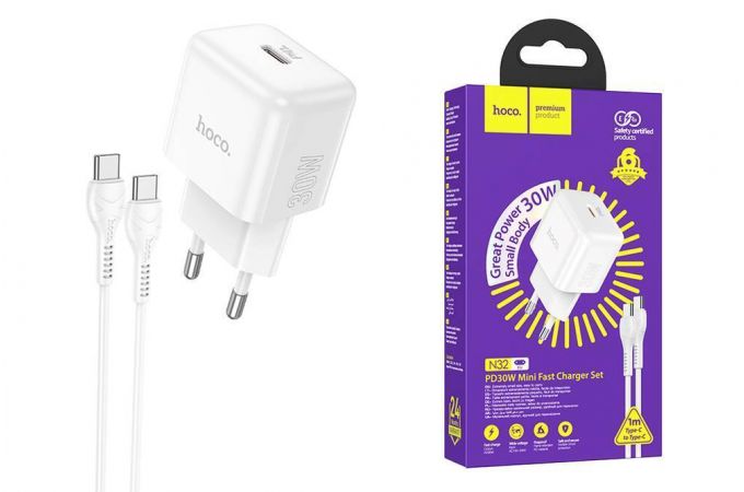 Сетевое зарядное устройство USB-C + кабель Type-C HOCO N32 PD30W (белый)