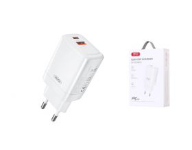 Сетевое зарядное устройство USB + USB-C XO CE16(EU) 45W GaN Fast Charger (1USB-C 45W/1USB-A 22.5W) White