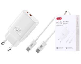 Сетевое зарядное устройство USB+USB-C + кабель Type-C-Type-C XO CE16 45W GaN Fast Charger (1USB-C 45W/1USB-A 22.5W) White