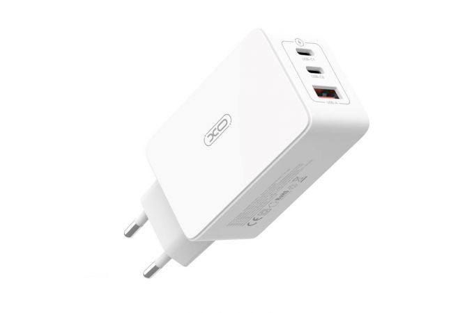 Сетевое зарядное устройство USB + 2 USB-C XO CE14 (EU) 100W GaN tech fast charging (2USB-C 100W/1USB-A 18W)  White