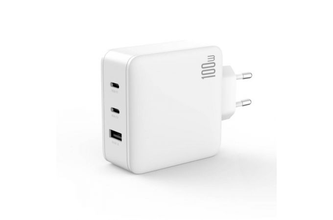 Сетевое зарядное устройство USB + 2 USB-C XO CE14 (EU) 100W GaN tech fast charging (2USB-C 100W/1USB-A 18W)  White