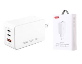 Сетевое зарядное устройство USB + 2 USB-C XO CE13 (EU) 65W GaN tech fast charging (2USB-C 65W/1USB-A 22.5W) White