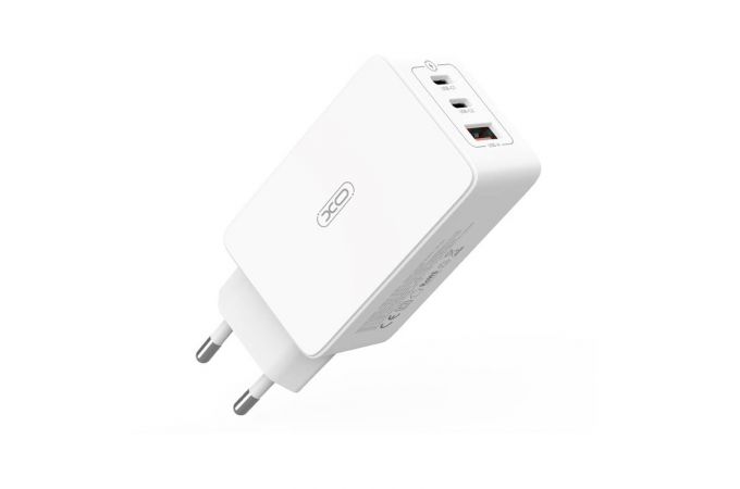 Сетевое зарядное устройство USB + 2 USB-C XO CE13 (EU) 65W GaN tech fast charging (2USB-C 65W/1USB-A 22.5W) White