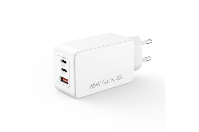 Сетевое зарядное устройство USB + 2 USB-C XO CE13 (EU) 65W GaN tech fast charging (2USB-C 65W/1USB-A 22.5W) White