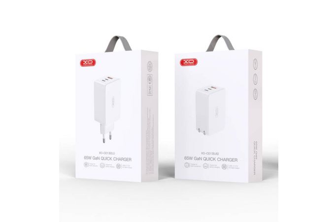 Сетевое зарядное устройство USB + 2 USB-C XO CE13 (EU) 65W GaN tech fast charging (2USB-C 65W/1USB-A 22.5W) White