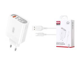 Сетевое зарядное устройство 4USB + кабель MicroUSB XO L100( 4USB fast charging 1USB QC3.0+3USB 2.4A White