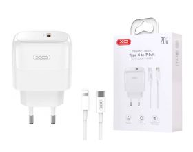 Сетевое зарядное устройство USB-C + кабель Lightning - Type-C XO L136 PD20W Fast Charging White