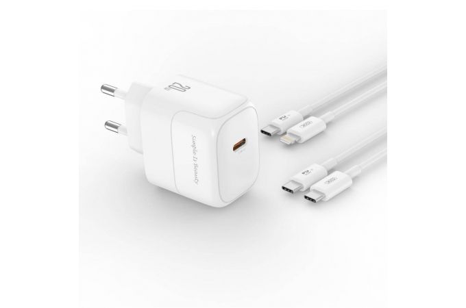 Сетевое зарядное устройство USB-C + кабель Type-C-Type-C XO L136 PD20W Fast Charging  White