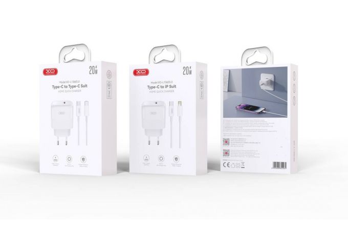 Сетевое зарядное устройство USB-C + кабель Type-C-Type-C XO L136 PD20W Fast Charging  White