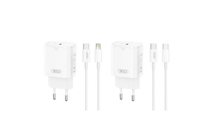 Сетевое зарядное устройство USB-C + кабель Lightning - Type-C XO L131 PD30W Fast Charging White