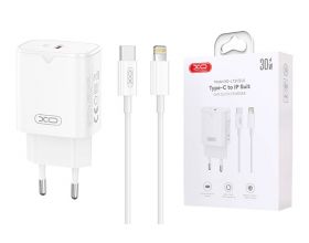 Сетевое зарядное устройство USB-C + кабель Lightning - Type-C XO L131 PD30W Fast Charging  White