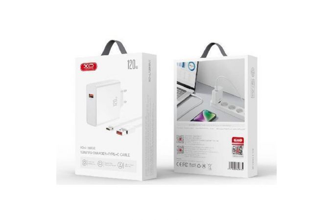 Сетевое зарядное устройство USB + кабель Type-C XO L128 120W USB-A fast charging White