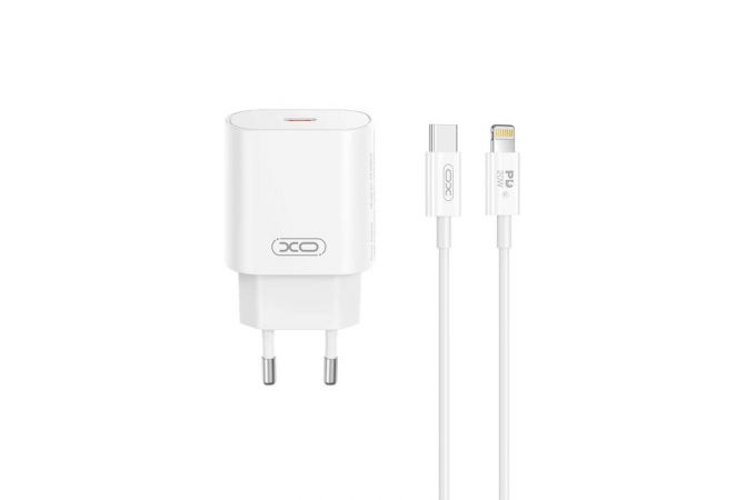 Сетевое зарядное устройство USB-C + кабель Lightning - Type-C XO CE25(EU) PD25W Fast Charger White