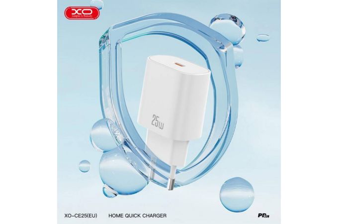 Сетевое зарядное устройство USB-C + кабель Type-C-Type-C XO CE25( PD25W Fast Charger White
