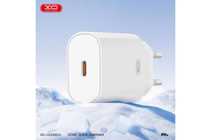 Сетевое зарядное устройство USB-C + кабель Type-C-Type-C XO CE25( PD25W Fast Charger White