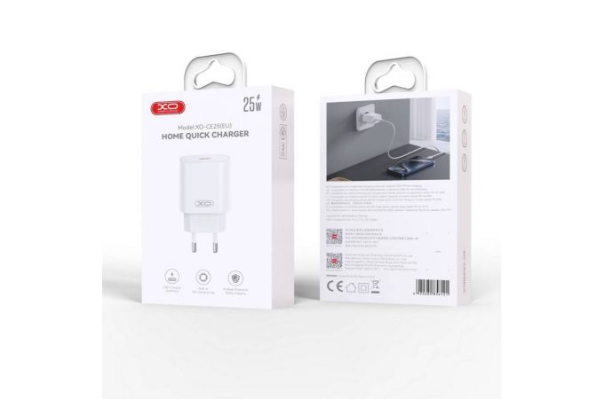 Сетевое зарядное устройство USB-C + кабель Type-C-Type-C XO CE25( PD25W Fast Charger White