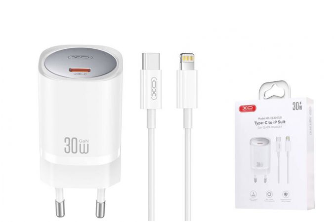 Сетевое зарядное устройство USB-C + кабель Lightning - Type-C XO CE20(EU) PD30W/PPS33W fast charger White